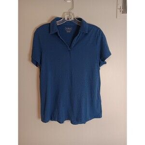 L. L. Bean Mens Organic Cotton Polo Collared Shirt Sz Medium Blue